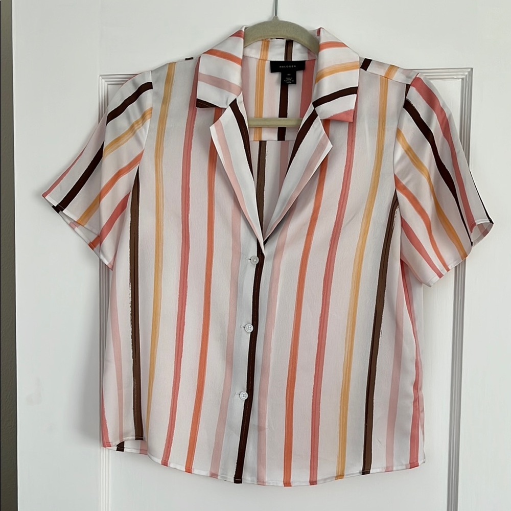 Striped Button-Up Satin Blouse by Halogen